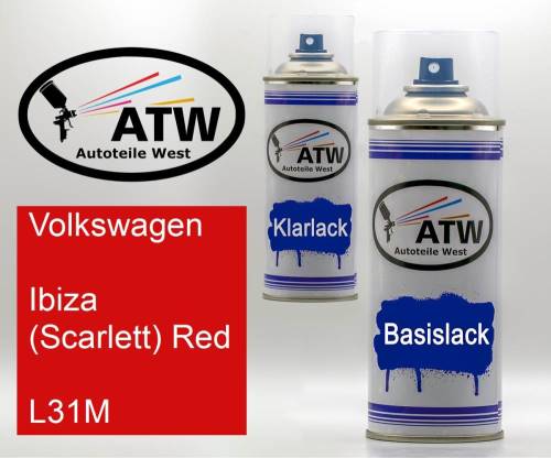 Volkswagen, Ibiza (Scarlett) Red, L31M: 400ml Sprühdose + 400ml Klarlack - Set, von ATW Autoteile West.